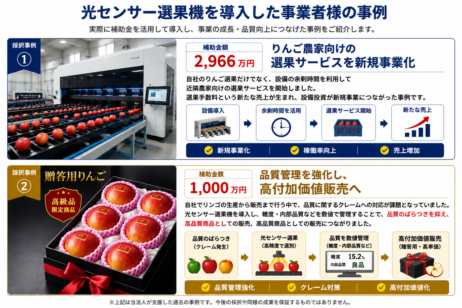 光センサー選果機 補助金2966万円と1000万円の採択事例