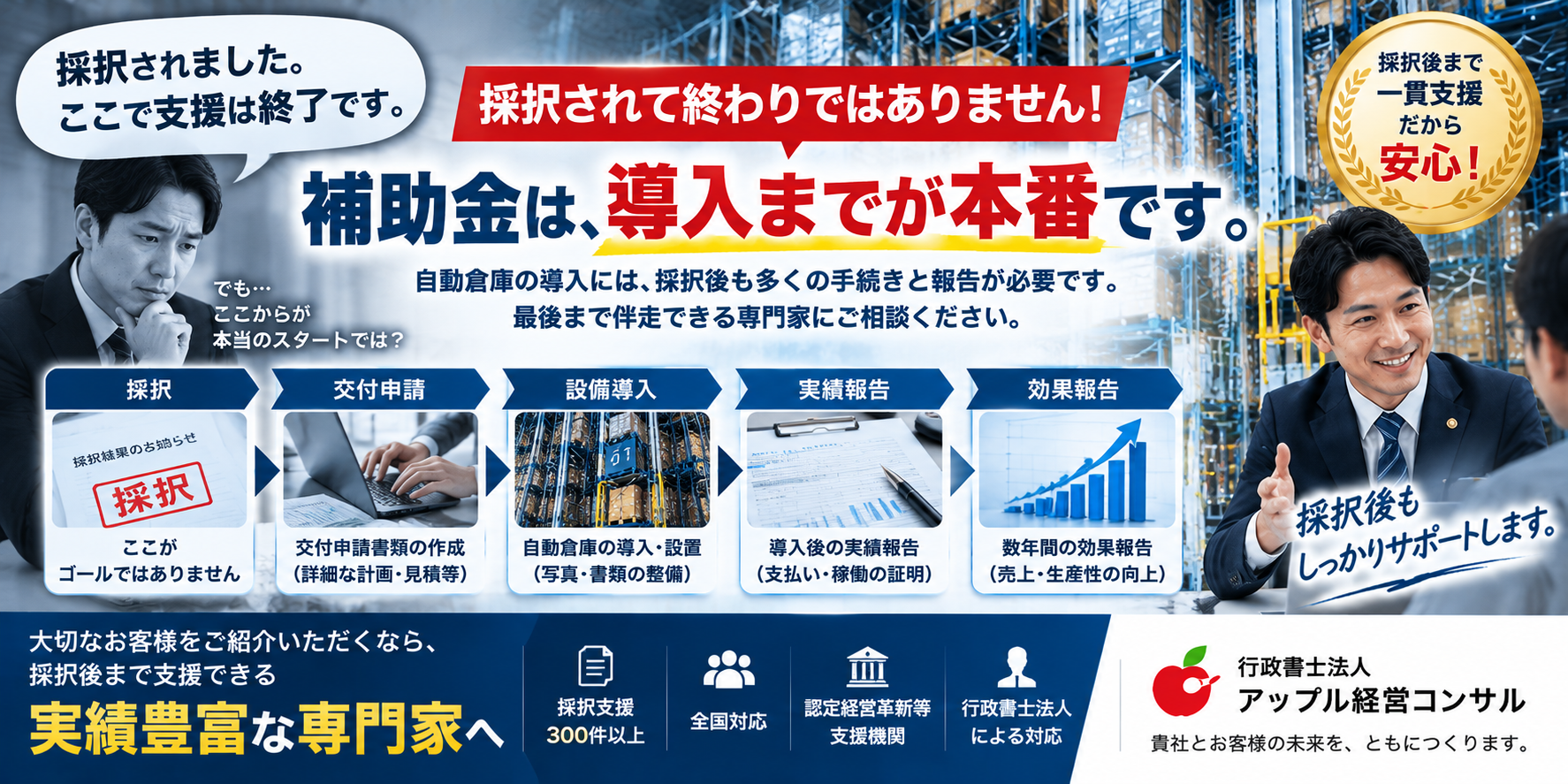 採択されて終わりではない 自動倉庫補助金の採択後支援
